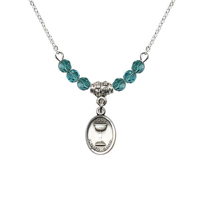 Pewter Holy Communion Chalice Zircon Beaded Necklace, Measures 1/2-inch tall by 3/8-inch wide, Bliss Manufacturing