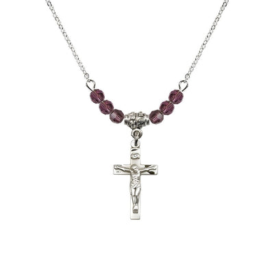 Pewter Holy Communion Crucifix Amethyst Beaded Necklace, Measures 1/2-inch tall by 3/8-inch wide, Bliss Manufacturing