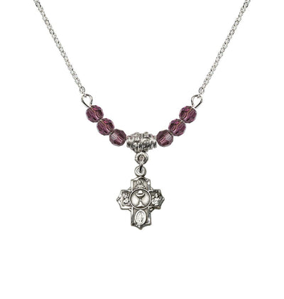 Pewter Communion 5-Way Cross Amethyst Beaded Necklace, Measures 1/2-inch tall by 3/8-inch wide, Bliss Manufacturing