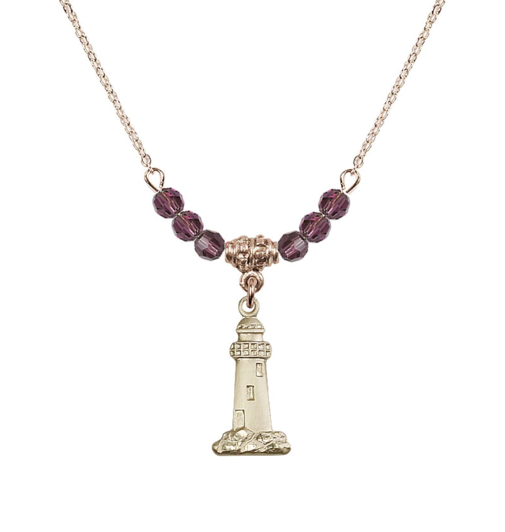 Bliss February-Amethyst Gold-filled Lighthouse Beaded Necklace,