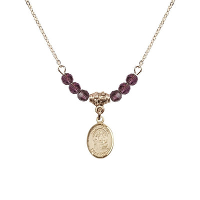 Holy Family 14kt Gold-filled Charm Beaded Necklace with 18" Gold-plated Chain in 4mm Austrian Crystal Amethyst Beads, Bliss Manufacturing