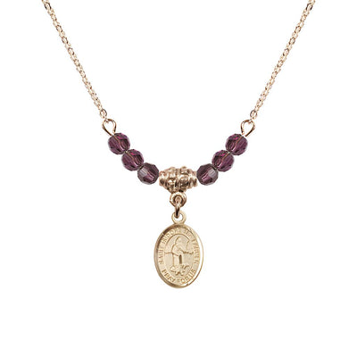 St. Isidore the Farmer Oval 14kt Gold-filled 4mm Amethyst Austrian Crystal Beaded Necklace, Measures 1/2-inch by 1/4-inch, Gift Box, Bliss Manufacturing