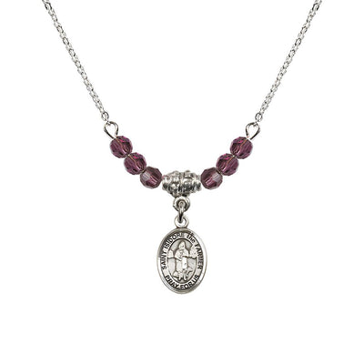 St. Isidore the Farmer Oval Sterling Silver 4mm Amethyst Austrian Crystal Beaded Necklace, Measures 1/2-inch by 1/4-inch, Gift Box, Bliss Manufacturing