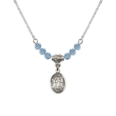 St. Isidore the Farmer Oval Sterling Silver 4mm Aqua Austrian Crystal Beaded Necklace, Measures 1/2-inch by 1/4-inch, Gift Box, Bliss Manufacturing