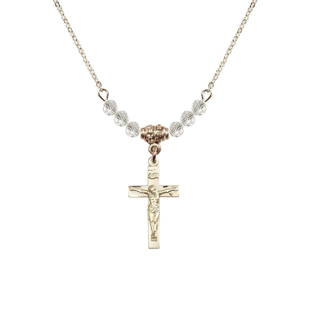Bliss Gold-plated Holy Communion Crucifix Crystal Beaded Necklace, Measures 1/2-inch tall by 3/8-inch wide