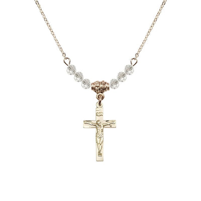 Gold-plated Holy Communion Crucifix Crystal Beaded Necklace, Measures 1/2-inch tall by 3/8-inch wide, Bliss Manufacturing