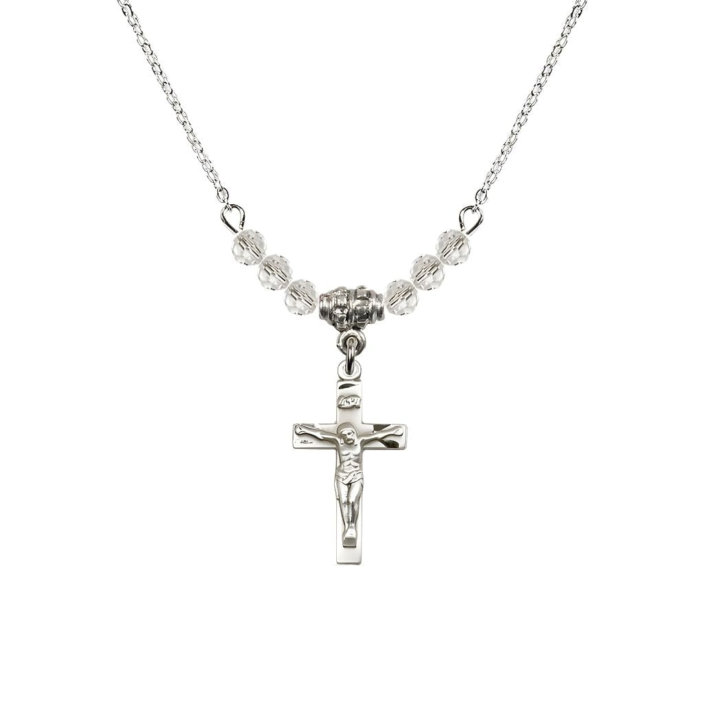Bliss Pewter Holy Communion Crucifix Crystal Beaded Necklace, Measures 1/2-inch tall by 3/8-inch wide