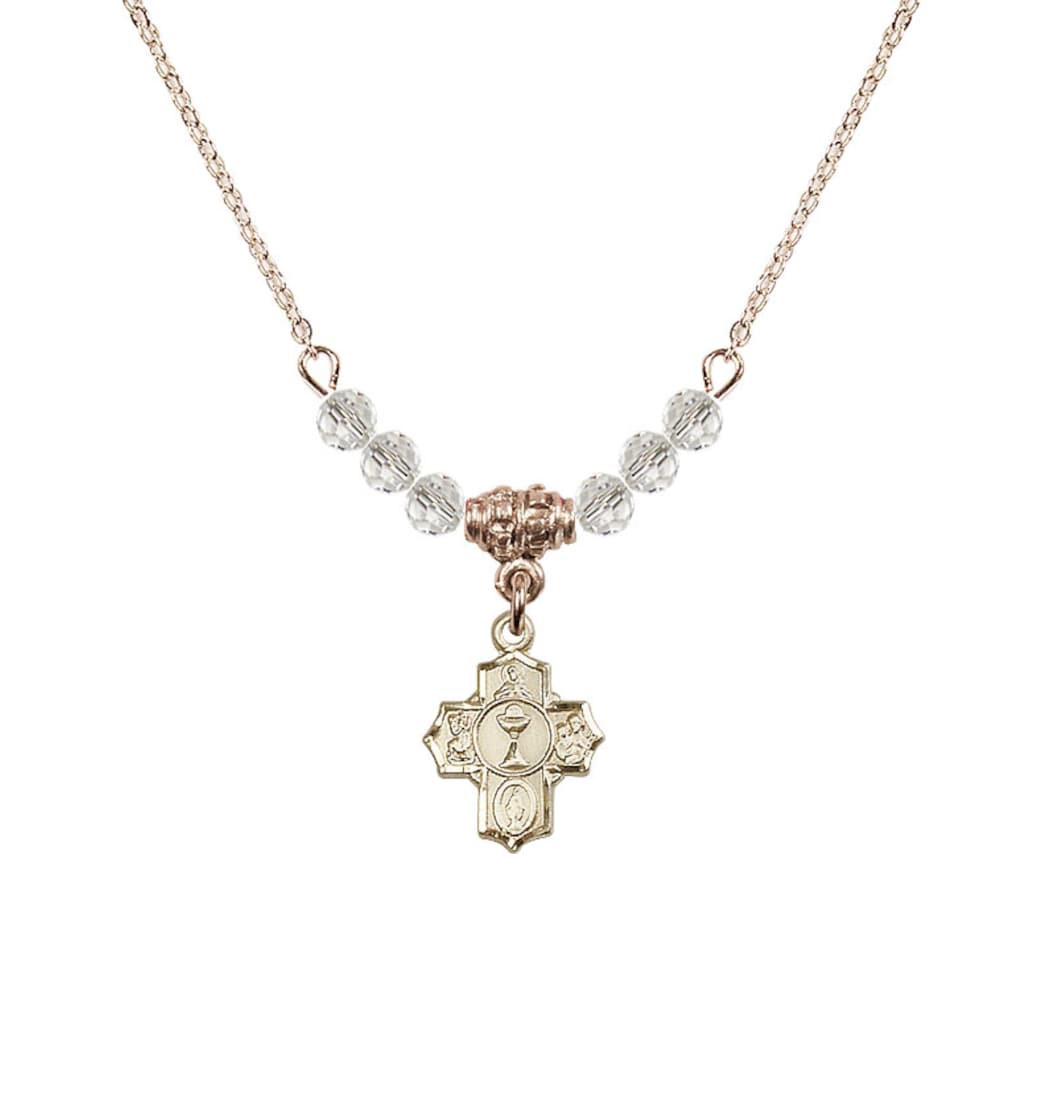 Bliss Gold-plated Communion 5-Way Cross Crystal Beaded Necklace, Measures 1/2-inch tall by 3/8-inch wide