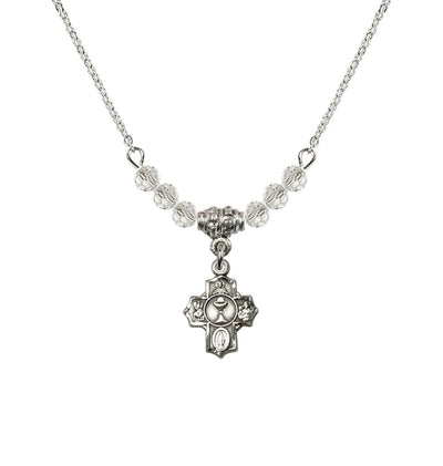 Pewter Communion 5-Way Cross Crystal Beaded Necklace, Measures 1/2-inch tall by 3/8-inch wide, Bliss Manufacturing