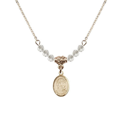 Holy Family 14kt Gold-filled Charm Beaded Necklace with 18" Gold-plated Chain in 4mm Austrian Crystal Clear Beads, Bliss Manufacturing