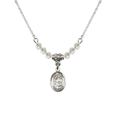 Holy Family Sterling Silver Charm Beaded Necklace with 18" Plated Chain in 4mm Austrian Crystal Clear Beads, Bliss Manufacturing