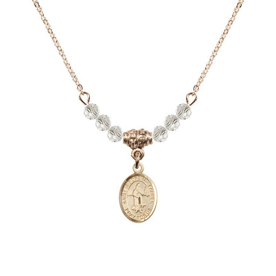 St. Isidore the Farmer Oval 14kt Gold-filled 4mm Clear Crystal Austrian Crystal Beaded Necklace, Measures 1/2-inch by 1/4-inch, Gift Box, Bliss Manufacturing