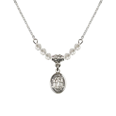 St. Isidore the Farmer Oval Sterling Silver 4mm Clear Crystal Austrian Crystal Beaded Necklace, Measures 1/2-inch by 1/4-inch, Gift Box, Bliss Manufacturing