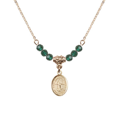 St. Isidore the Farmer Oval 14kt Gold-filled 4mm Emerald Austrian Crystal Beaded Necklace, Measures 1/2-inch by 1/4-inch, Gift Box, Bliss Manufacturing