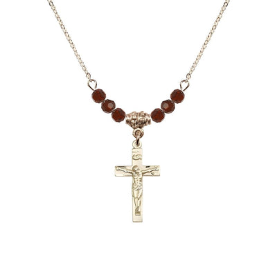 Pewter Holy Communion Crucifix Garnet Beaded Necklace, Measures 1/2-inch tall by 3/8-inch wide, Bliss Manufacturing