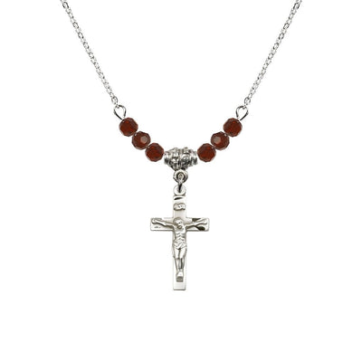 Pewter Holy Communion Crucifix Garnet Beaded Necklace, Measures 1/2-inch tall by 3/8-inch wide, Bliss Manufacturing
