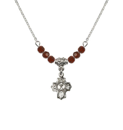 Pewter Communion 5-Way Cross Garnet Beaded Necklace, Measures 1/2-inch tall by 3/8-inch wide, Bliss Manufacturing