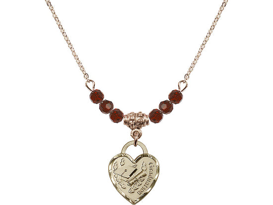 Bliss Gold-filled Graduation Heart 4mm Garnet Beaded Necklace