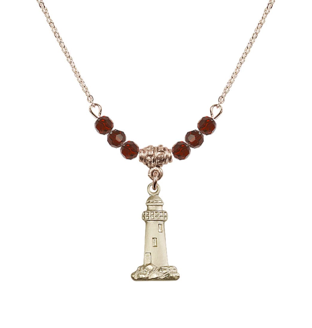 Bliss January-Garnet Gold-filled Lighthouse Beaded Necklace,