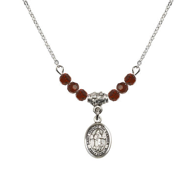 St. Isidore the Farmer Oval Sterling Silver 4mm Garnet Austrian Crystal Beaded Necklace, Measures 1/2-inch by 1/4-inch, Gift Box, Bliss Manufacturing