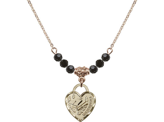 Bliss Gold-filled Graduation Heart 4mm Jet Beaded Necklace