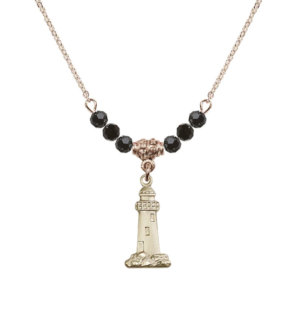 Bliss Jet Gold-filled Lighthouse Beaded Necklace,