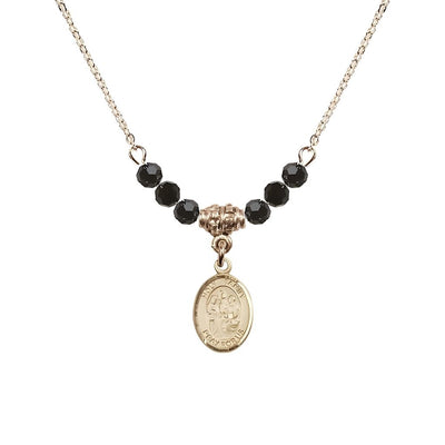 Holy Family 14kt Gold-filled Charm Beaded Necklace with 18" Gold-plated Chain in 4mm Austrian Crystal Jet Beads, Bliss Manufacturing