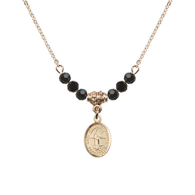St. Isidore the Farmer Oval 14kt Gold-filled 4mm Jet Black Austrian Crystal Beaded Necklace, Measures 1/2-inch by 1/4-inch, Gift Box, Bliss Manufacturing