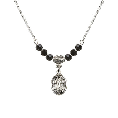 St. Isidore the Farmer Oval Sterling Silver 4mm Jet Black Austrian Crystal Beaded Necklace, Measures 1/2-inch by 1/4-inch, Gift Box, Bliss Manufacturing