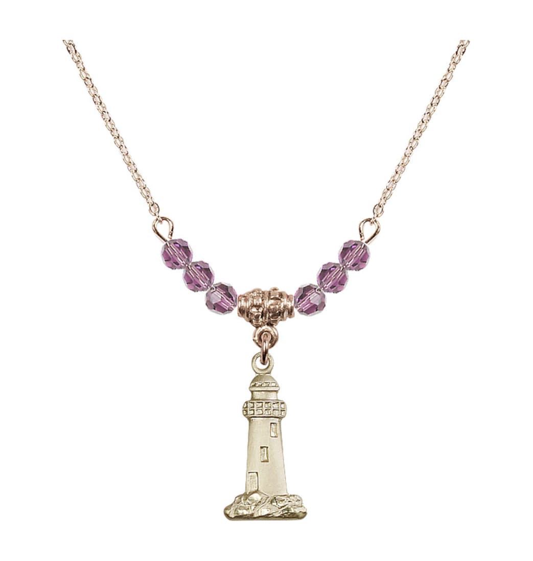 Bliss June-Lt Amethyst Gold-filled Lighthouse Beaded Necklace,