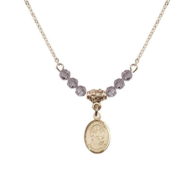Holy Family 14kt Gold-filled Charm Beaded Necklace with 18" Gold-plated Chain in 4mm Austrian Crystal Light Amethyst Beads, Bliss Manufacturing