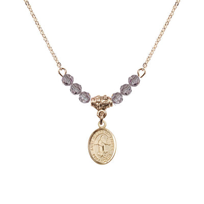 St. Isidore the Farmer Oval 14kt Gold-filled 4mm Light Amethyst Austrian Crystal Beaded Necklace, Measures 1/2-inch by 1/4-inch, Gift Box, Bliss Manufacturing
