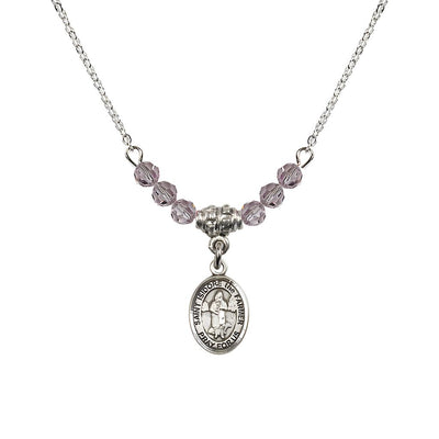 St. Isidore the Farmer Oval Sterling Silver 4mm Light Amethyst Austrian Crystal Beaded Necklace, Measures 1/2-inch by 1/4-inch, Gift Box, Bliss Manufacturing