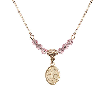 St. Isidore the Farmer Oval 14kt Gold-filled 4mm Light Rose Austrian Crystal Beaded Necklace, Measures 1/2-inch by 1/4-inch, Gift Box, Bliss Manufacturing