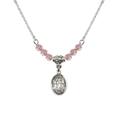 St. Isidore the Farmer Oval Sterling Silver 4mm Light Rose Austrian Crystal Beaded Necklace, Measures 1/2-inch by 1/4-inch, Gift Box, Bliss Manufacturing