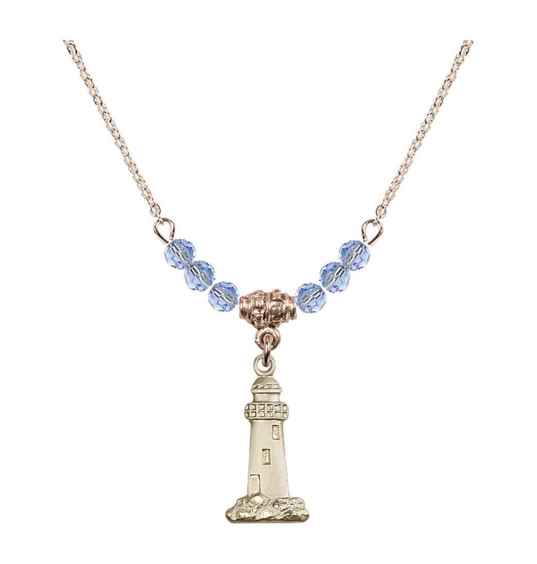 Bliss Light Sapphire Gold-filled Lighthouse Beaded Necklace,