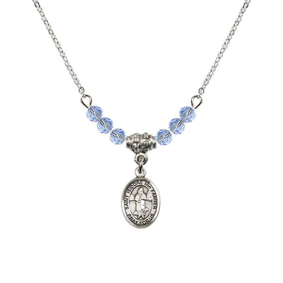 St. Isidore the Farmer Oval Sterling Silver 4mm Light Sapphire Austrian Crystal Beaded Necklace, Measures 1/2-inch by 1/4-inch, Gift Box, Bliss Manufacturing