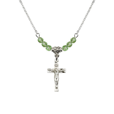 Pewter Holy Communion Crucifix Peridot Beaded Necklace, Measures 1/2-inch tall by 3/8-inch wide, Bliss Manufacturing