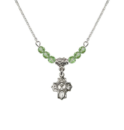 Pewter Communion 5-Way Cross Peridot Beaded Necklace, Measures 1/2-inch tall by 3/8-inch wide, Bliss Manufacturing