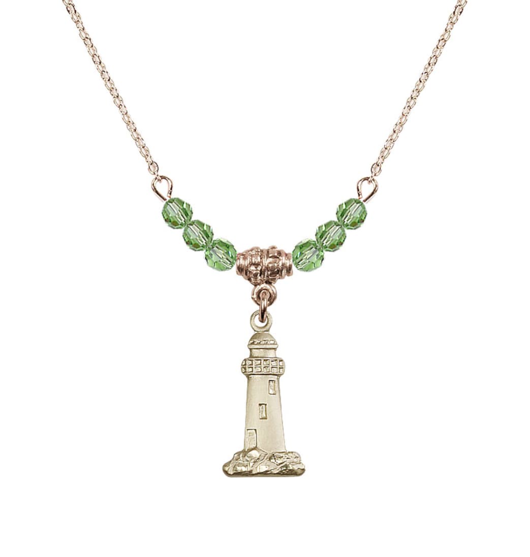 Bliss August-Peridot Gold-filled Lighthouse Beaded Necklace,