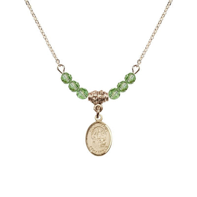 Holy Family 14kt Gold-filled Charm Beaded Necklace with 18" Gold-plated Chain in 4mm Austrian Crystal Peridot Beads, Bliss Manufacturing