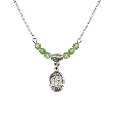 St. Isidore the Farmer Oval Sterling Silver 4mm Peridot Austrian Crystal Beaded Necklace, Measures 1/2-inch by 1/4-inch, Gift Box, Bliss Manufacturing