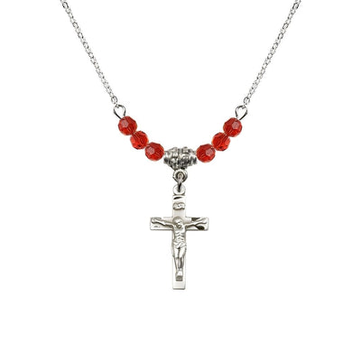 Pewter Holy Communion Crucifix Ruby Beaded Necklace, Measures 1/2-inch tall by 3/8-inch wide, Bliss Manufacturing