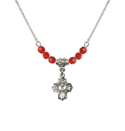 Pewter Communion 5-Way Cross Ruby Beaded Necklace, Measures 1/2-inch tall by 3/8-inch wide, Bliss Manufacturing