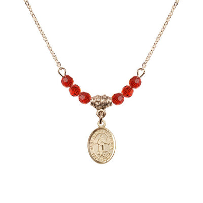 St. Isidore the Farmer Oval 14kt Gold-filled 4mm Ruby Austrian Crystal Beaded Necklace, Measures 1/2-inch by 1/4-inch, Gift Box, Bliss Manufacturing