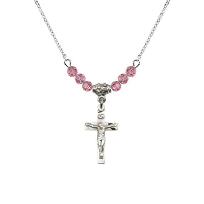 Pewter Holy Communion Crucifix Rose Beaded Necklace, Measures 1/2-inch tall by 3/8-inch wide, Bliss Manufacturing