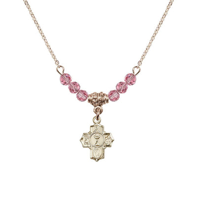 Gold-plated Communion 5-Way Cross Rose Beaded Necklace, Measures 1/2-inch tall by 3/8-inch wide, Bliss Manufacturing