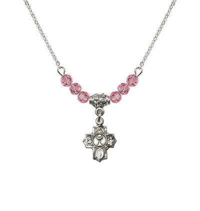 Pewter Communion 5-Way Cross Rose Beaded Necklace, Measures 1/2-inch tall by 3/8-inch wide, Bliss Manufacturing