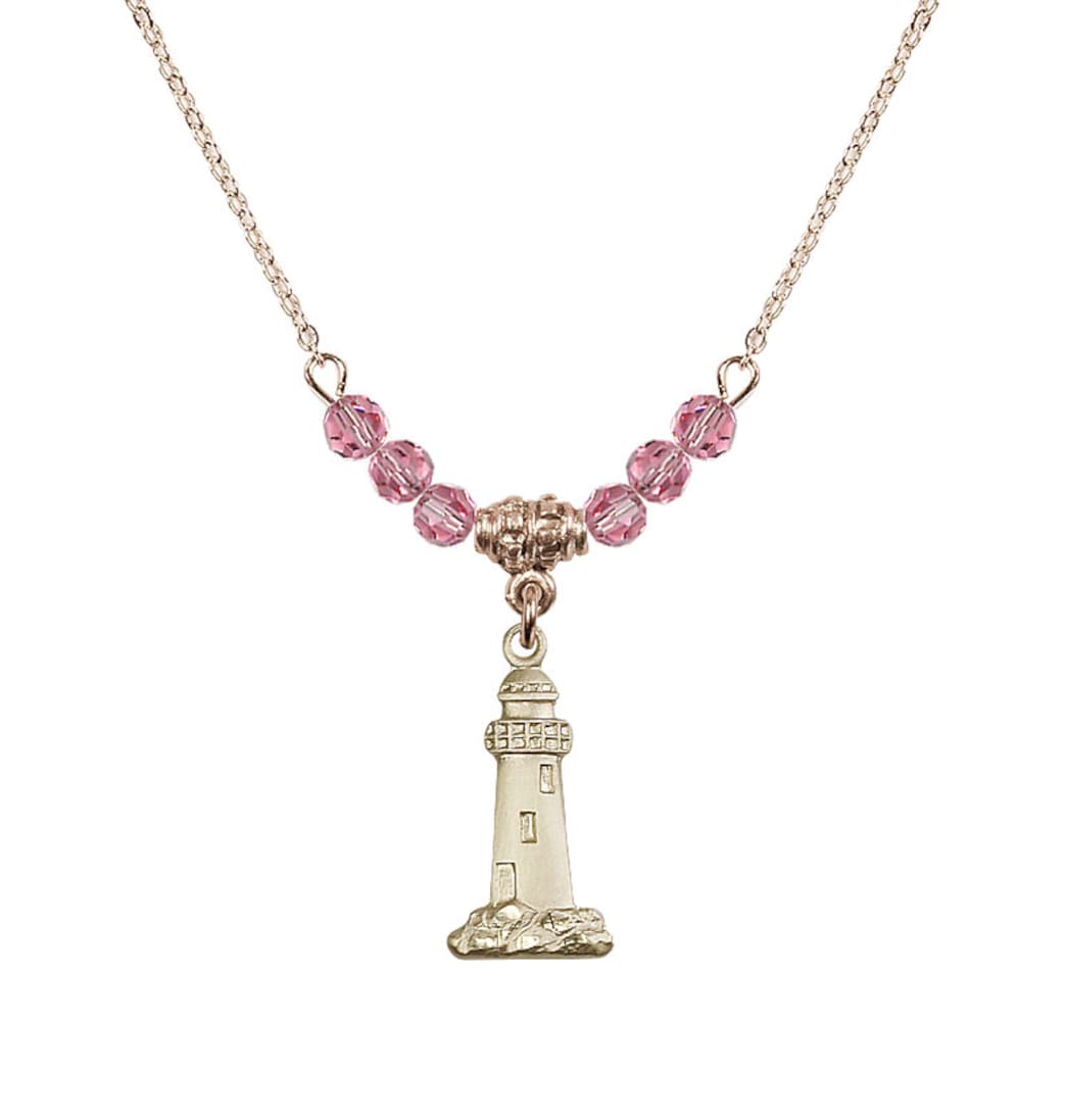 Bliss October-Rose Gold-filled Lighthouse Beaded Necklace,