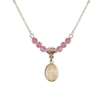 Holy Family 14kt Gold-filled Charm Beaded Necklace with 18" Gold-plated Chain in 4mm Austrian Crystal Rose Beads, Bliss Manufacturing